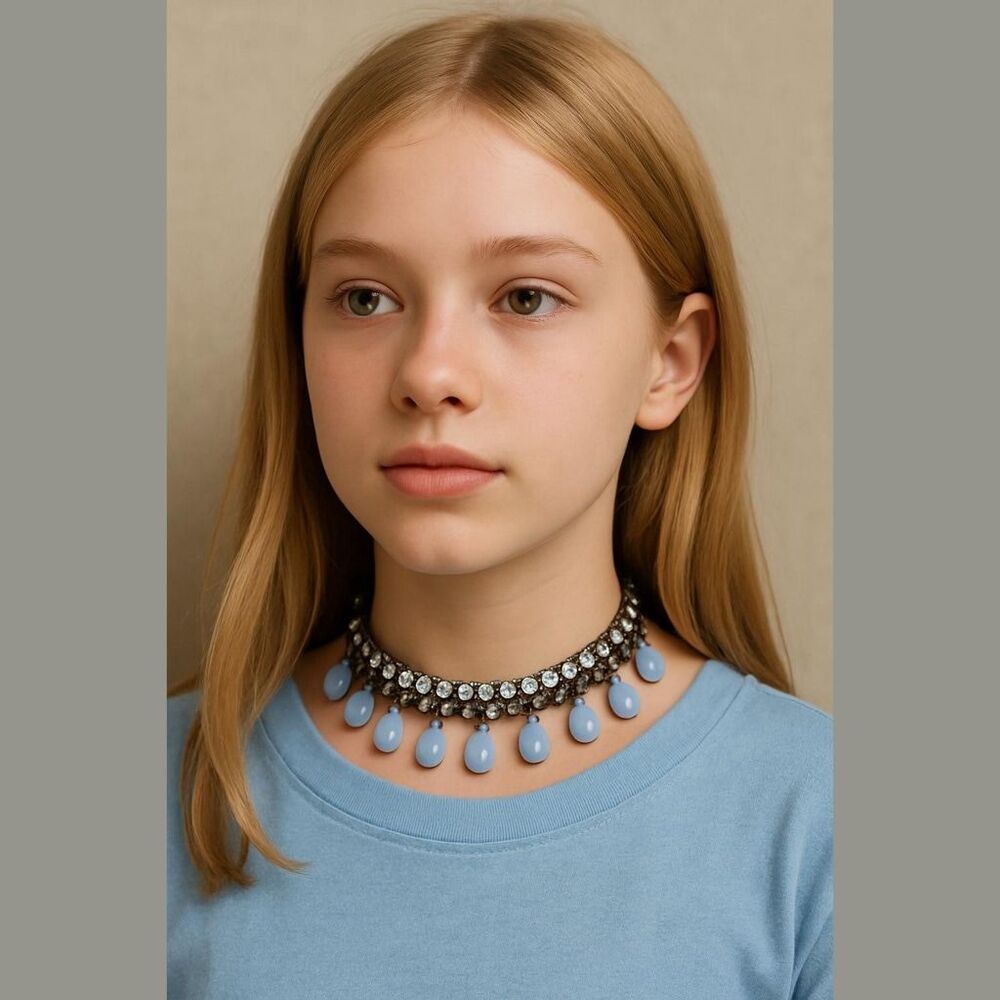 Women's Unbranded Light Blue & Silver Rhinestone Teardrop Choker Necklace One Si